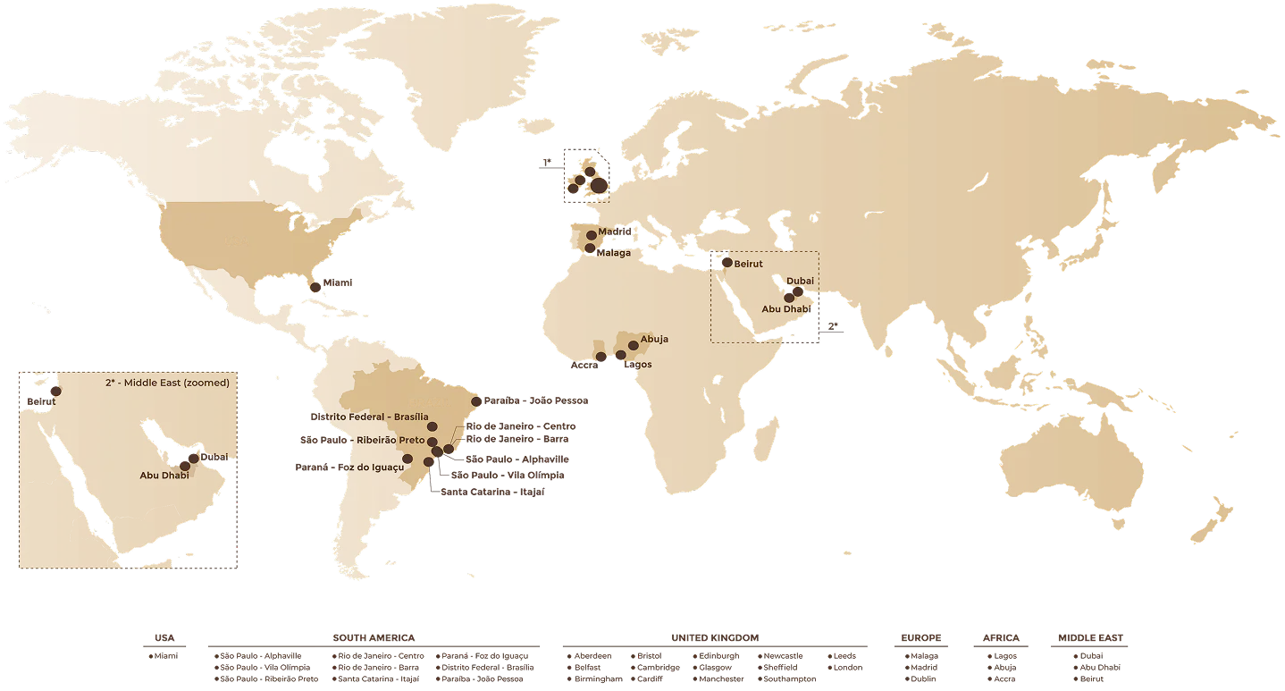 World map showing Vinci Hair Clinic locations